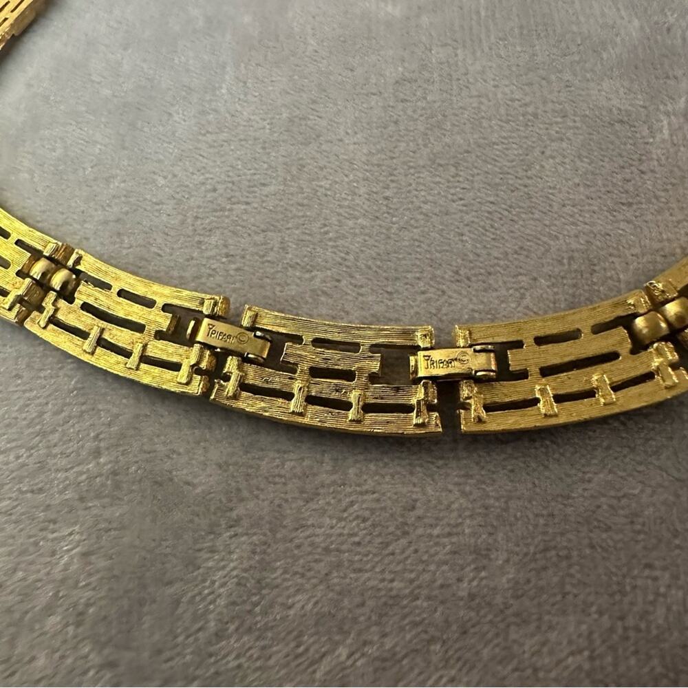 1950-60s Alfred Philippe Crown Trifari Art Deco Gold-Tone Cascade Chain Necklace - Picture 8 of 9